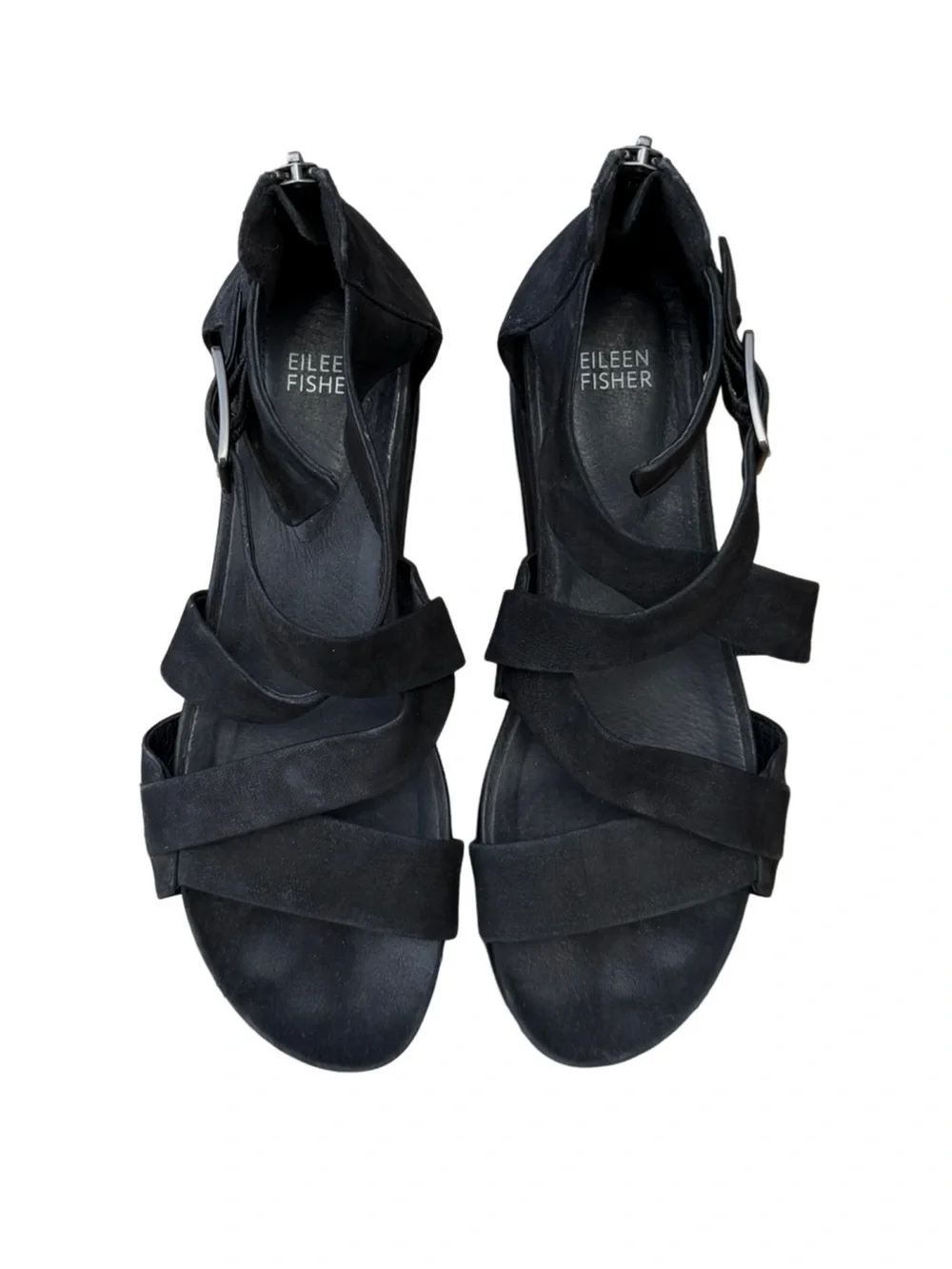 EILEEN FISHER Boost Platform Wedge Sandals Black Leather Size 9